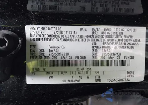 2017 Ford Focus Se из США, поврежденный, VIN 1FADP3F25HL253466